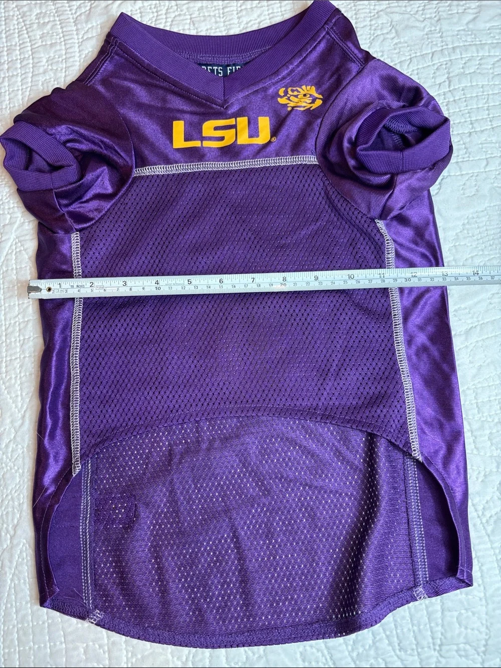 Pets First Purple LSU Pet Jersey with Gold Logo